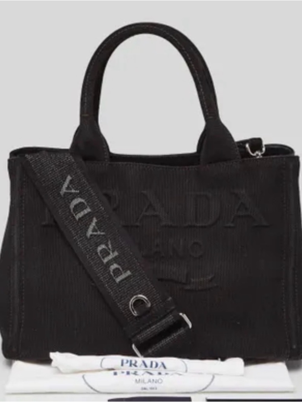Prada Canapa Tote with Prada Adjustable Guitar strap and dustbag